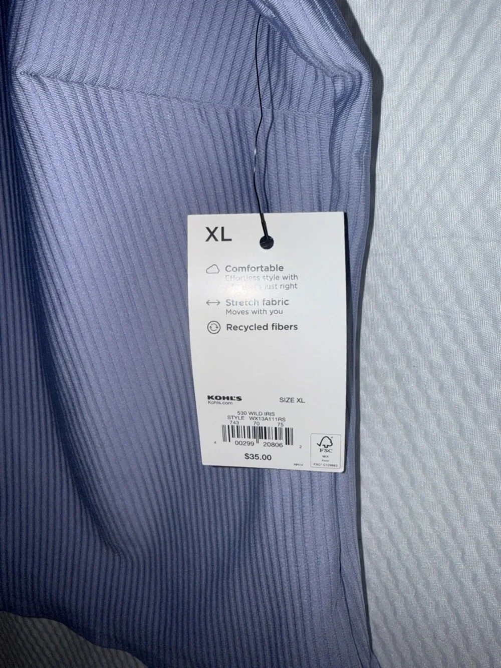 FLX Active Outdoor Ribbed Mock Neck Tank with Bust Darts - Periwinkle - XL - Picture 4 of 5